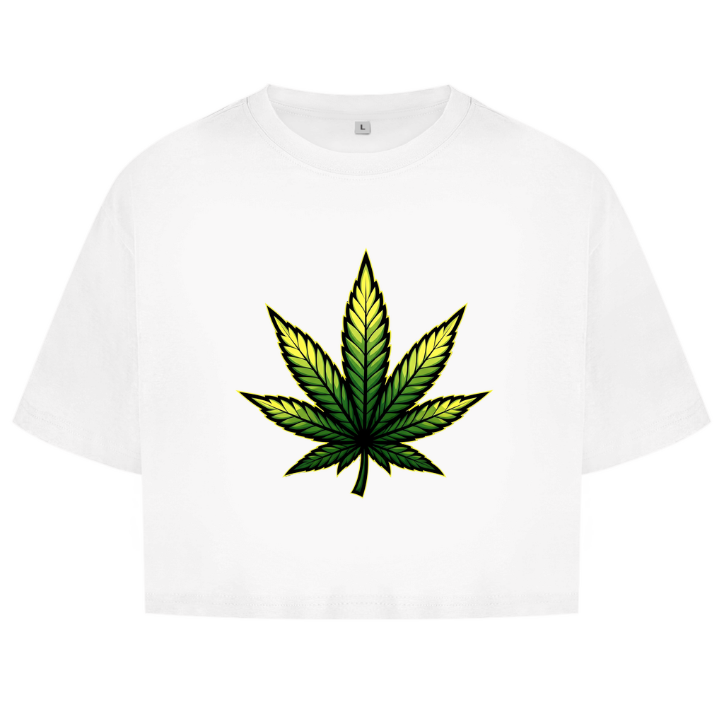 Damen Oversize Crop Top Cannabis Logo