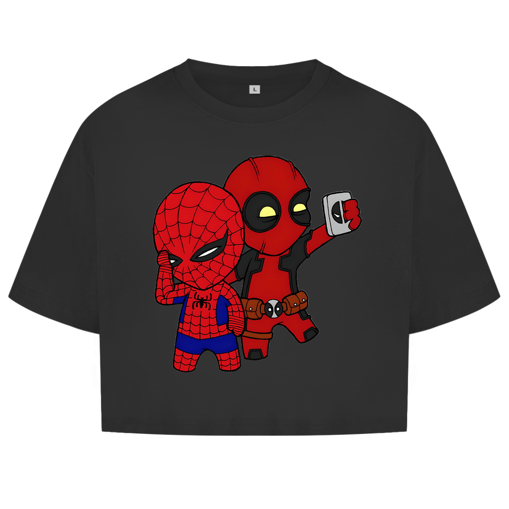 Damen Oversize Crop Top Spidey Deadpool Chibiki