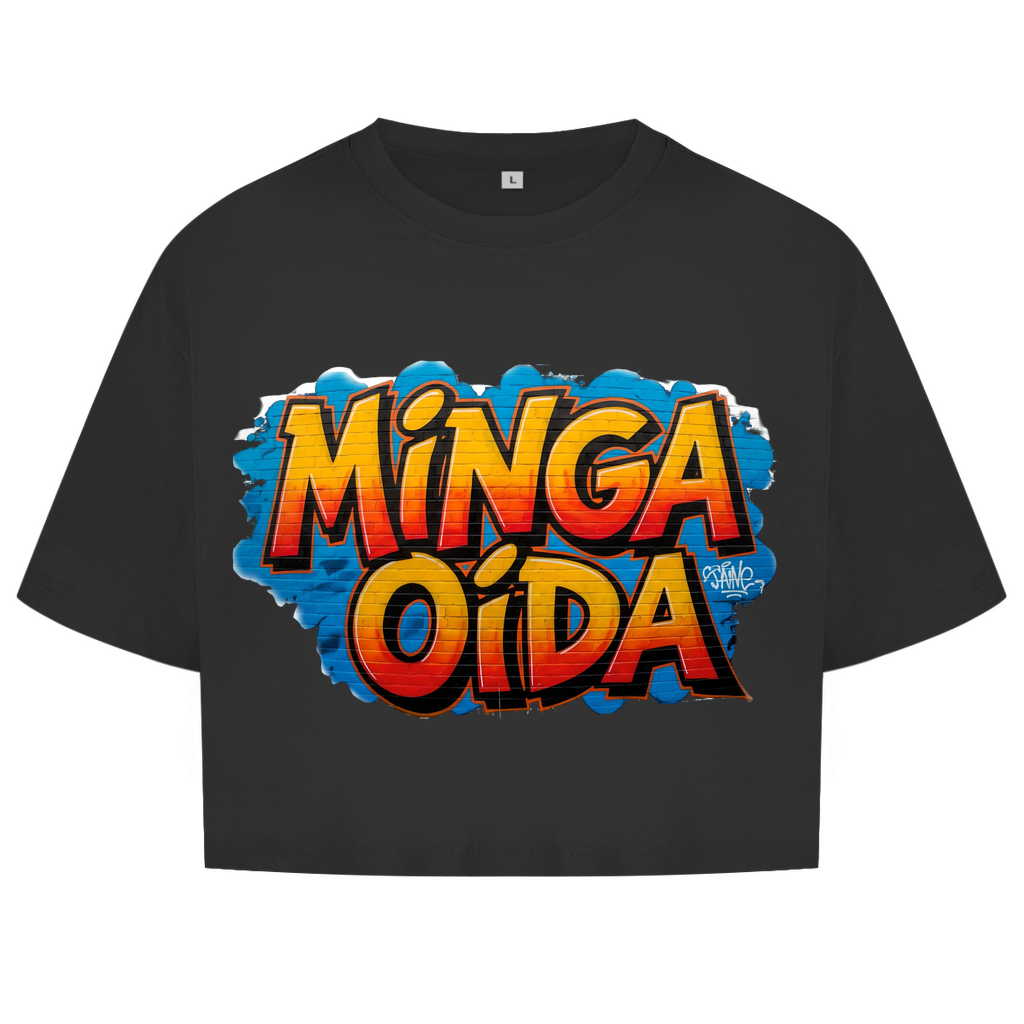 Damen Oversize Crop Top Minga Oida Grafitti