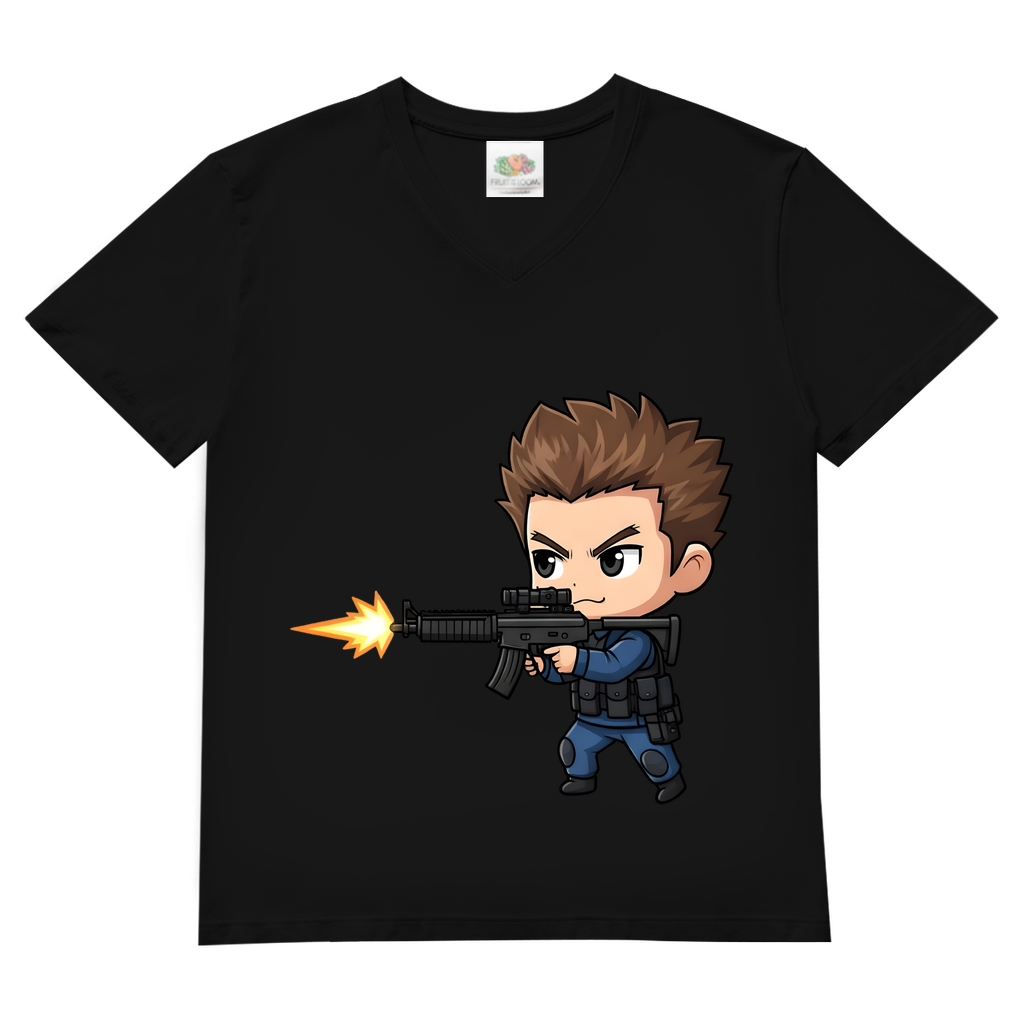 Herren Basic V-Neck T-Shirt Soldier Police Counter Strike Chibiki