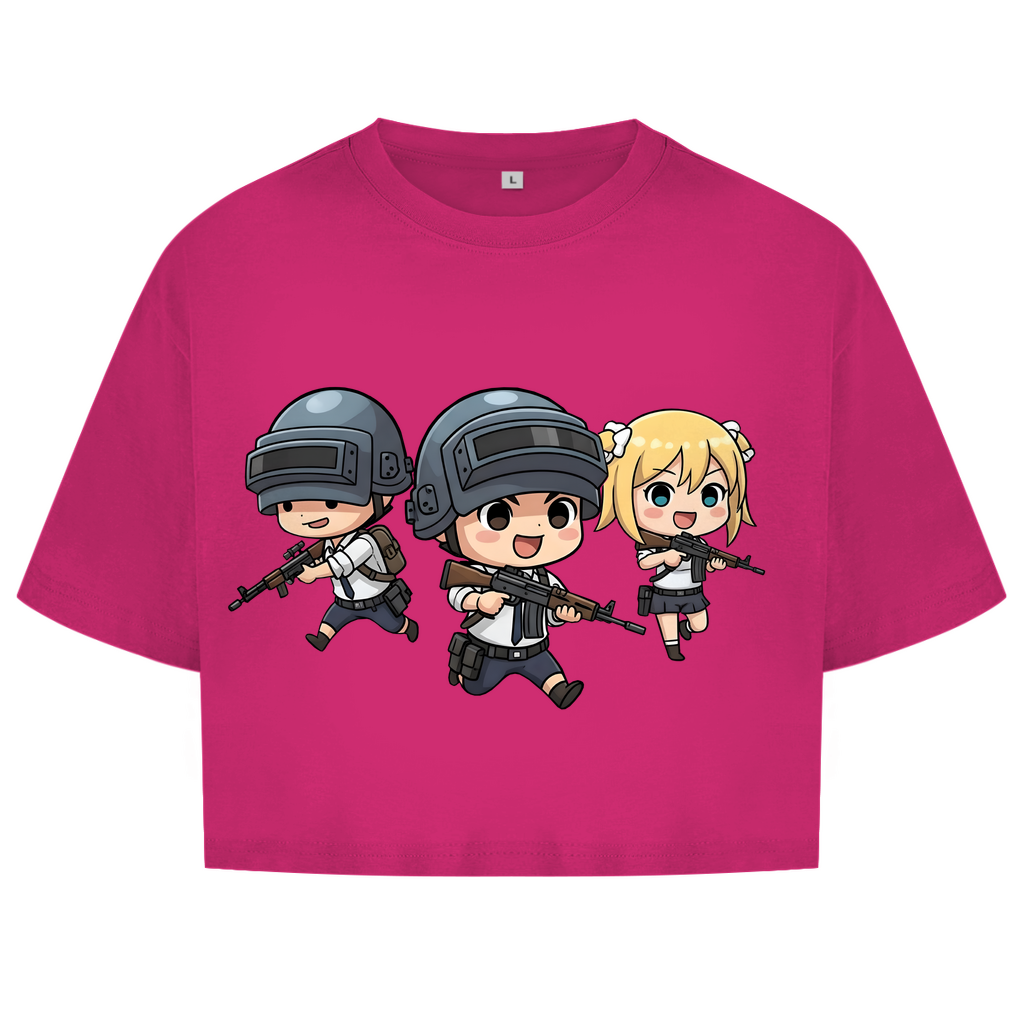 Damen Oversize Crop Top Battle Royal PUBG Chibiki