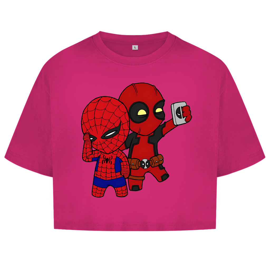 Damen Oversize Crop Top Spidey Deadpool Chibiki
