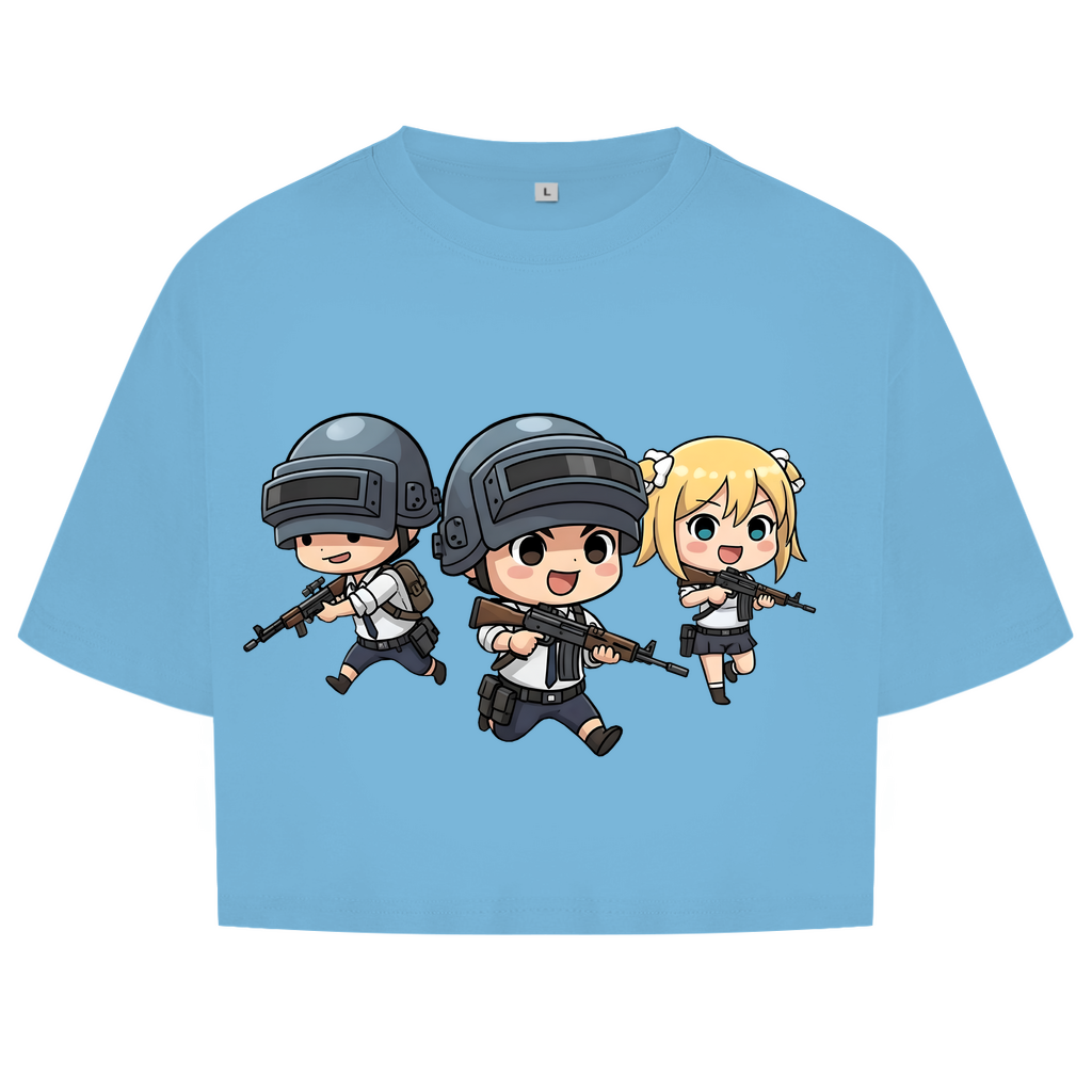 Damen Oversize Crop Top Battle Royal PUBG Chibiki