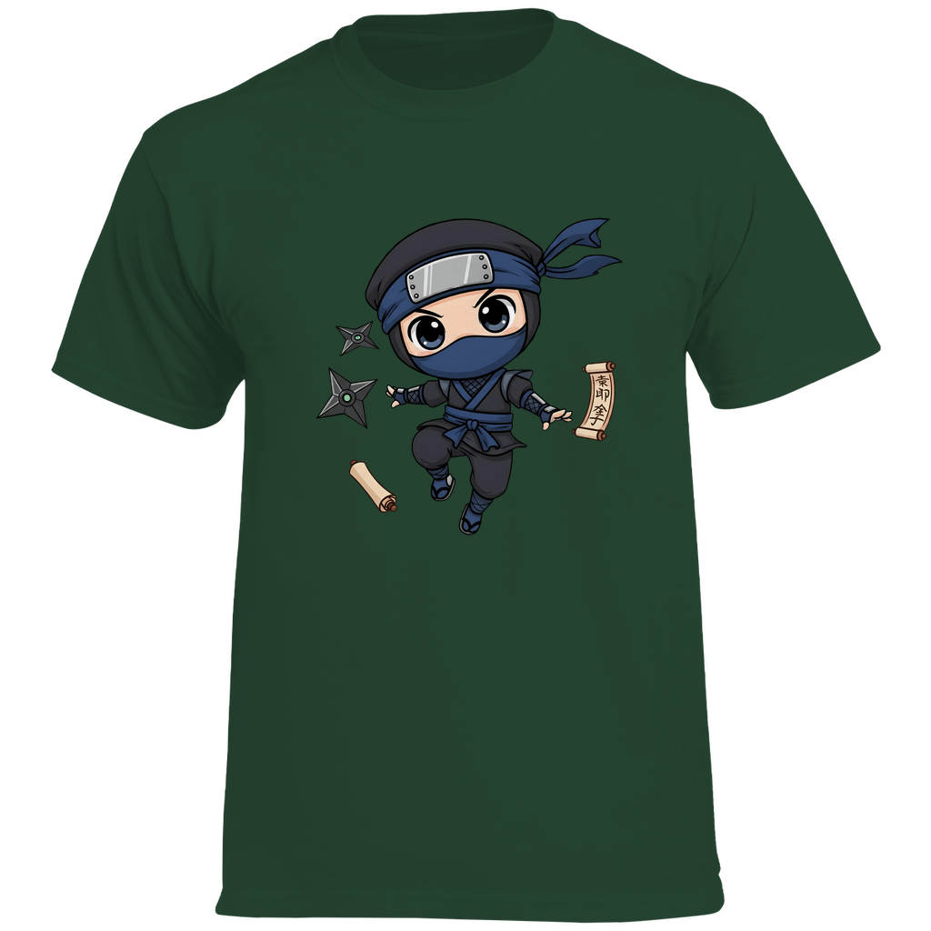 Herren Heavy Cotton T-Shirt Ninja Chibiki Shinobi scrolls and shuriken