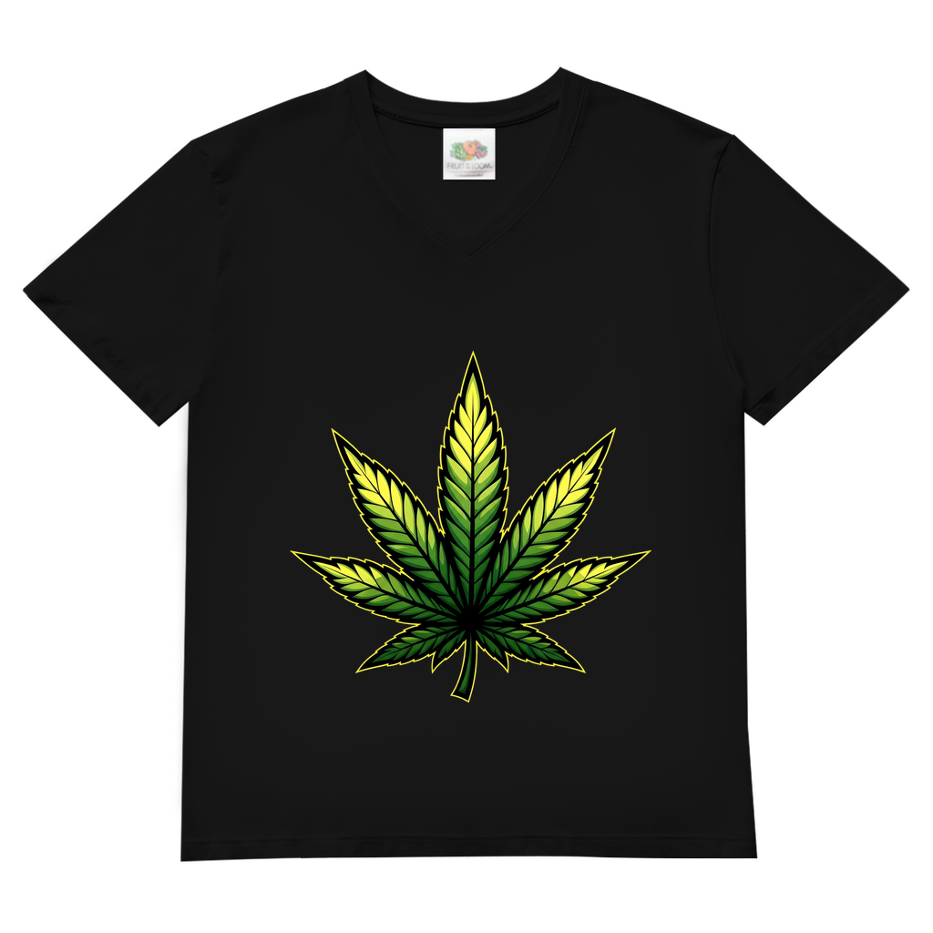Herren Basic V-Neck T-Shirt Cannabis Logo