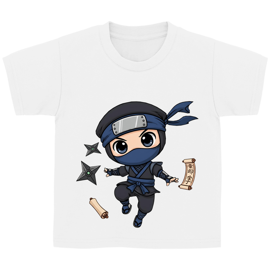 Kinder Basic T-Shirt Ninja Chibiki Shinobi scrolls and shuriken