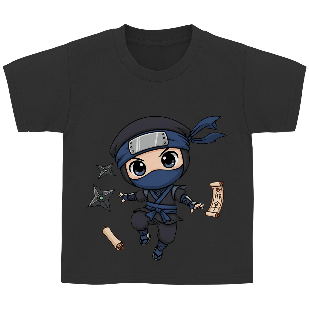 Kinder Basic T-Shirt Ninja Chibiki Shinobi scrolls and shuriken