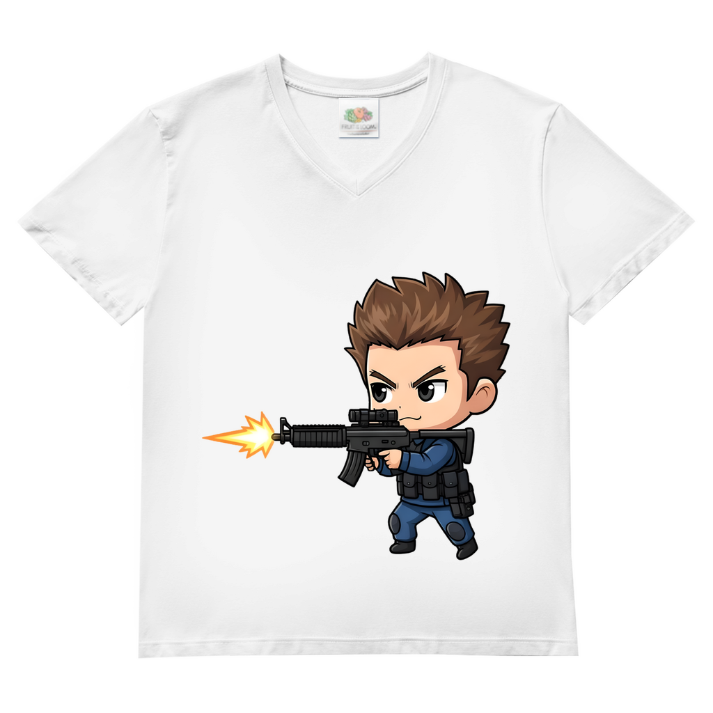 Herren Basic V-Neck T-Shirt Soldier Police Counter Strike Chibiki