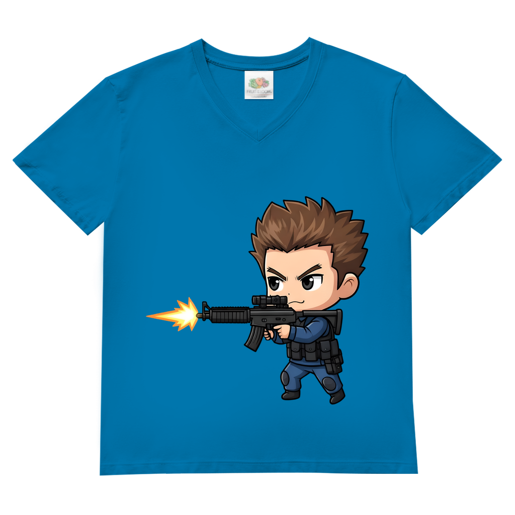 Herren Basic V-Neck T-Shirt Soldier Police Counter Strike Chibiki