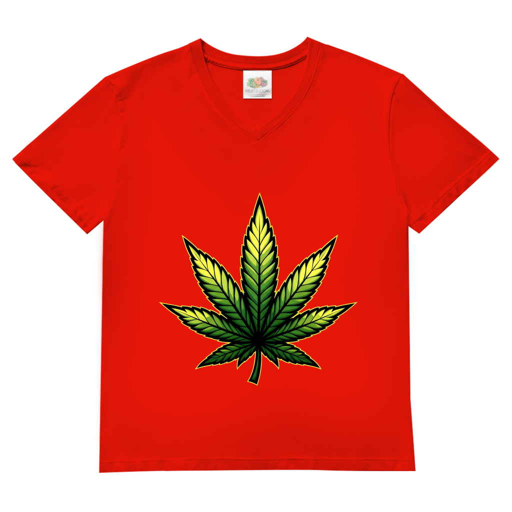 Herren Basic V-Neck T-Shirt Cannabis Logo