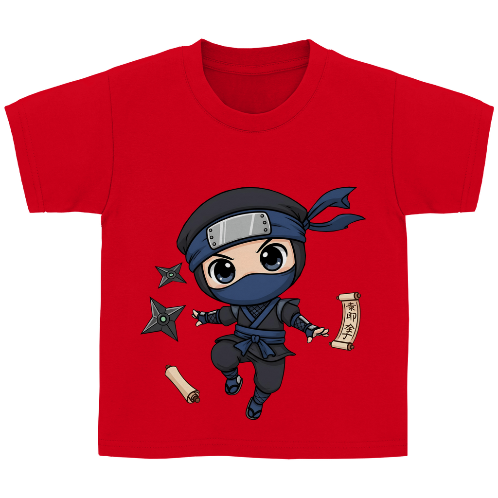 Kinder Basic T-Shirt Ninja Chibiki Shinobi scrolls and shuriken