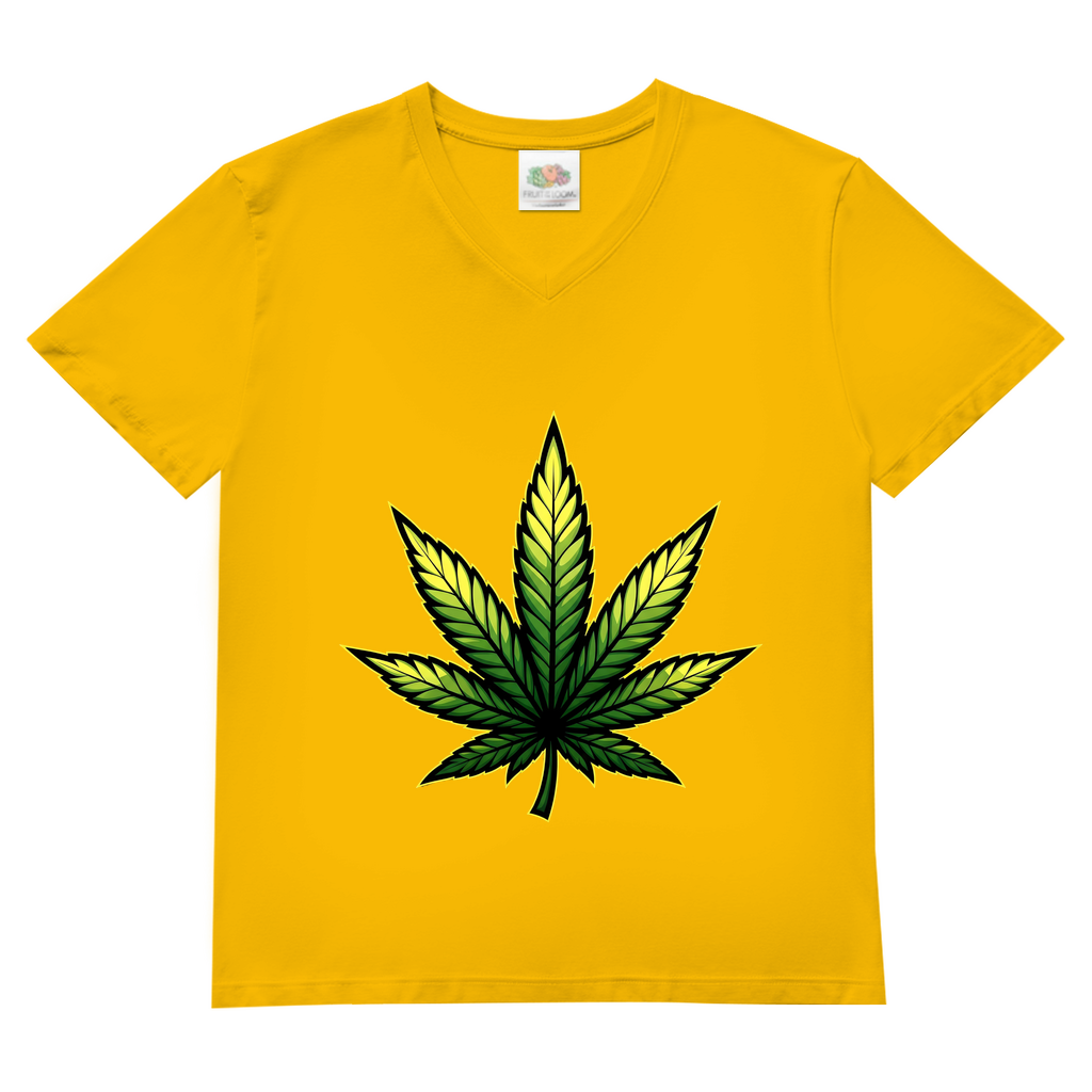 Herren Basic V-Neck T-Shirt Cannabis Logo
