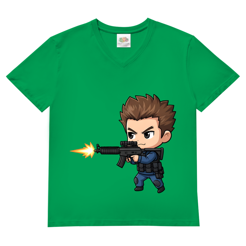 Herren Basic V-Neck T-Shirt Soldier Police Counter Strike Chibiki