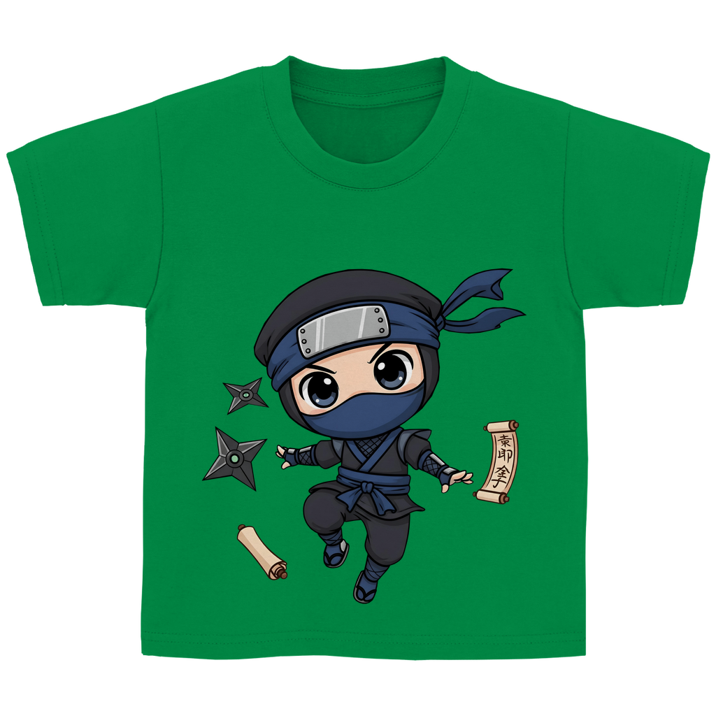 Kinder Basic T-Shirt Ninja Chibiki Shinobi scrolls and shuriken