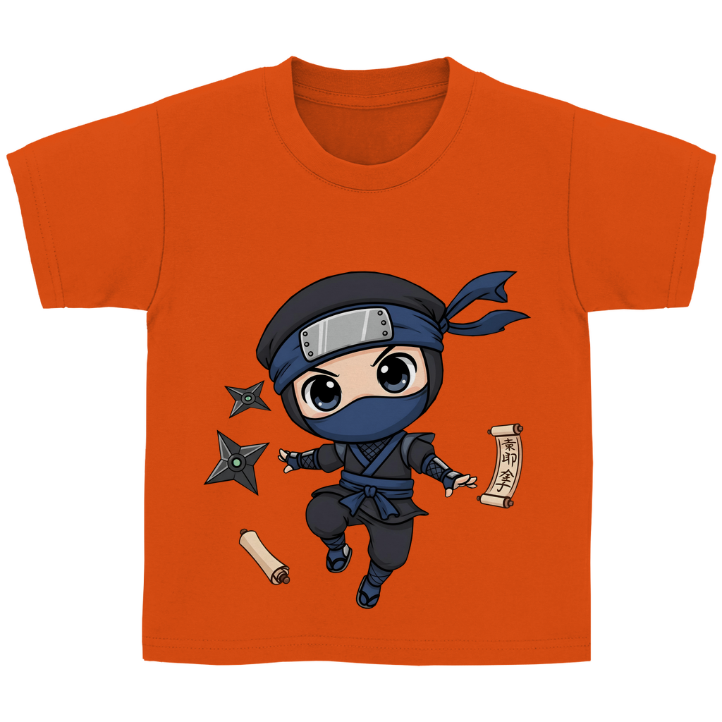 Kinder Basic T-Shirt Ninja Chibiki Shinobi scrolls and shuriken