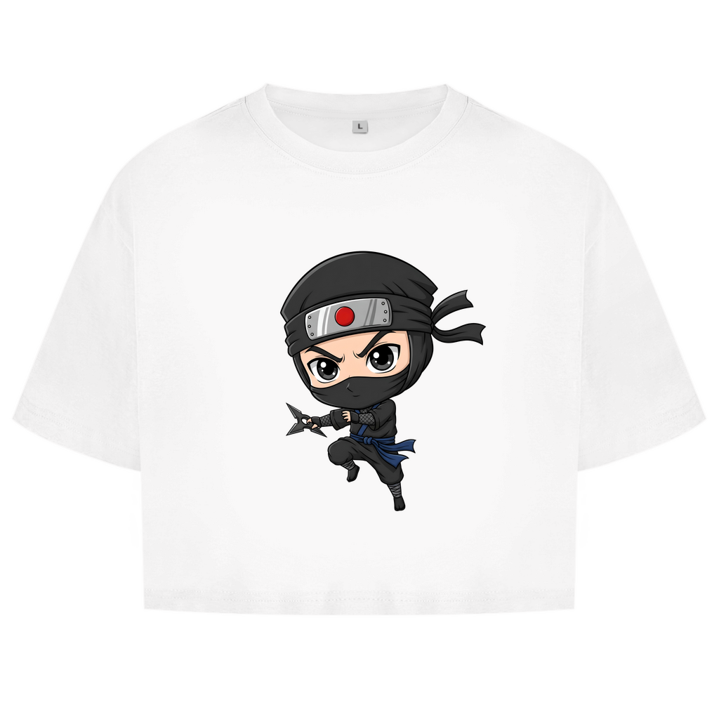 Damen Oversize Crop Top Ninja Chibiki Shinobi with Shuriken