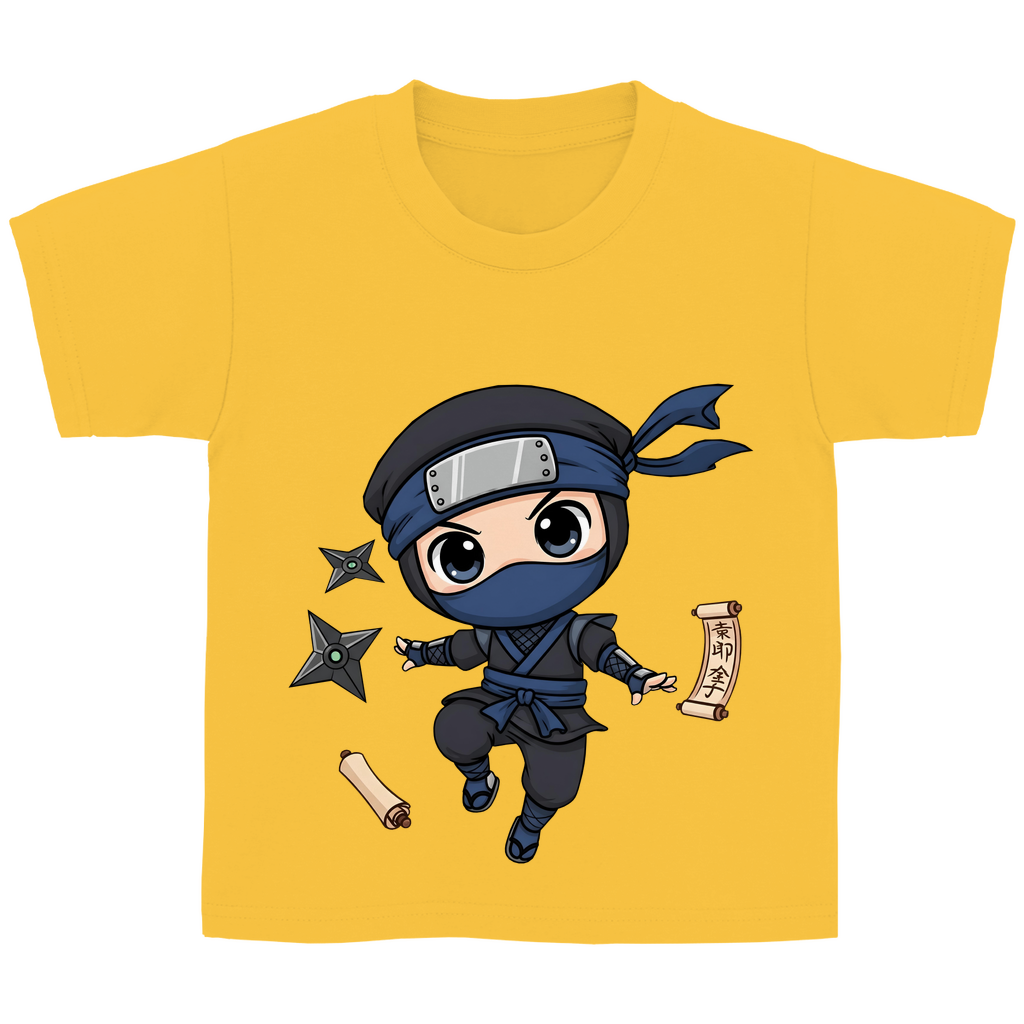 Kinder Basic T-Shirt Ninja Chibiki Shinobi scrolls and shuriken