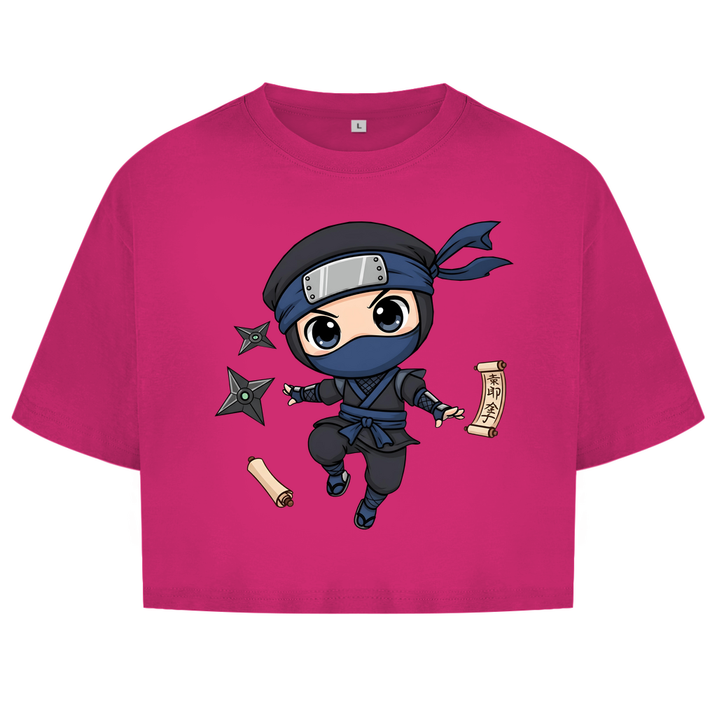 Damen Oversize Crop Top Ninja Chibiki Shinobi scrolls and shuriken