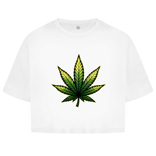 Damen Oversize Crop Top Cannabis Logo