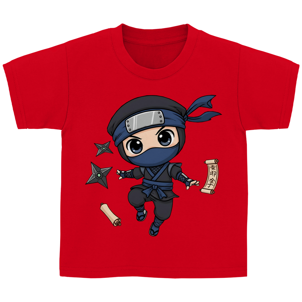 Kinder Basic T-Shirt Ninja Chibiki Shinobi scrolls and shuriken