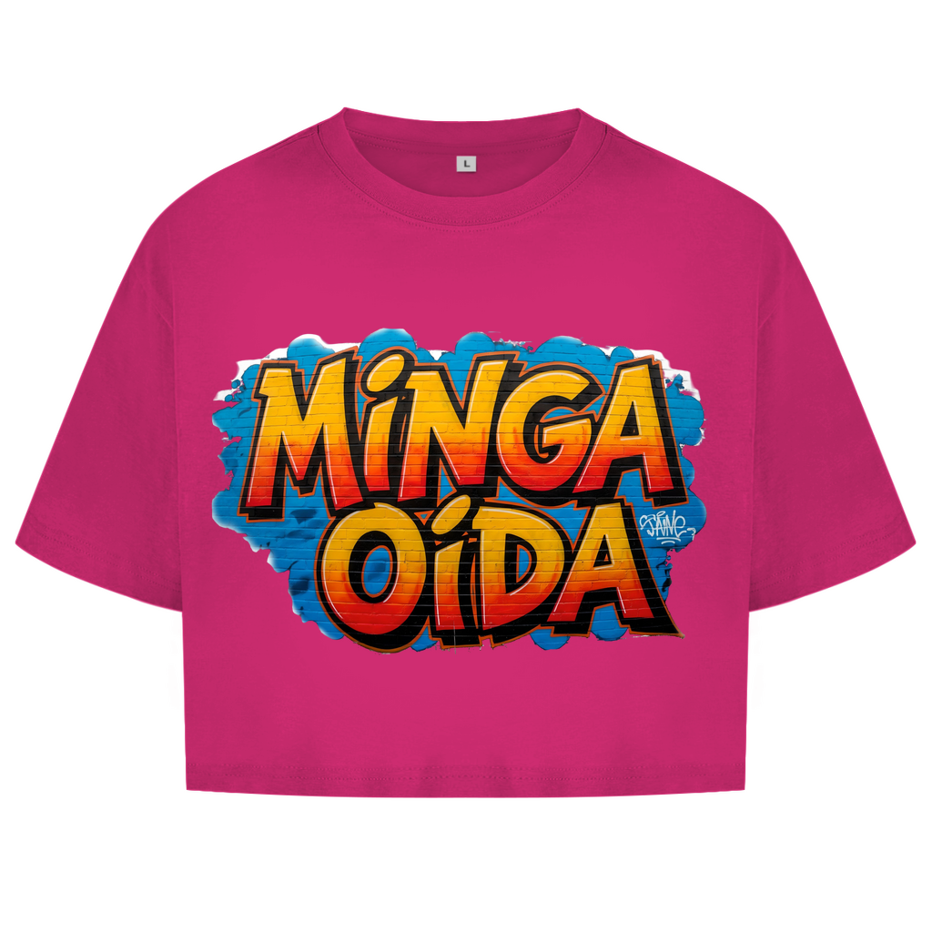 Damen Oversize Crop Top Minga Oida Grafitti