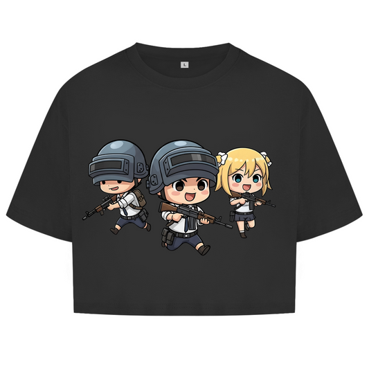 Damen Oversize Crop Top Battle Royal PUBG Chibiki