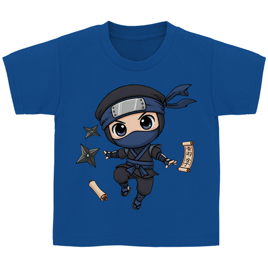 Kinder Basic T-Shirt Ninja Chibiki Shinobi scrolls and shuriken