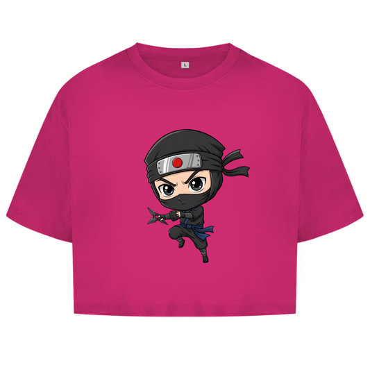 Damen Oversize Crop Top Ninja Chibiki Shinobi with Shuriken