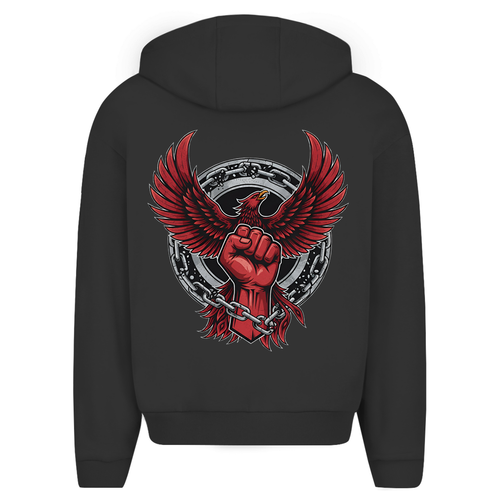 Herren Oversize Zipper Hoodie Red Fist and Eagle Rebel Comic Motive