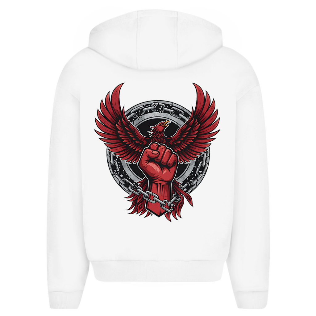 Herren Oversize Zipper Hoodie Red Fist and Eagle Rebel Comic Motive