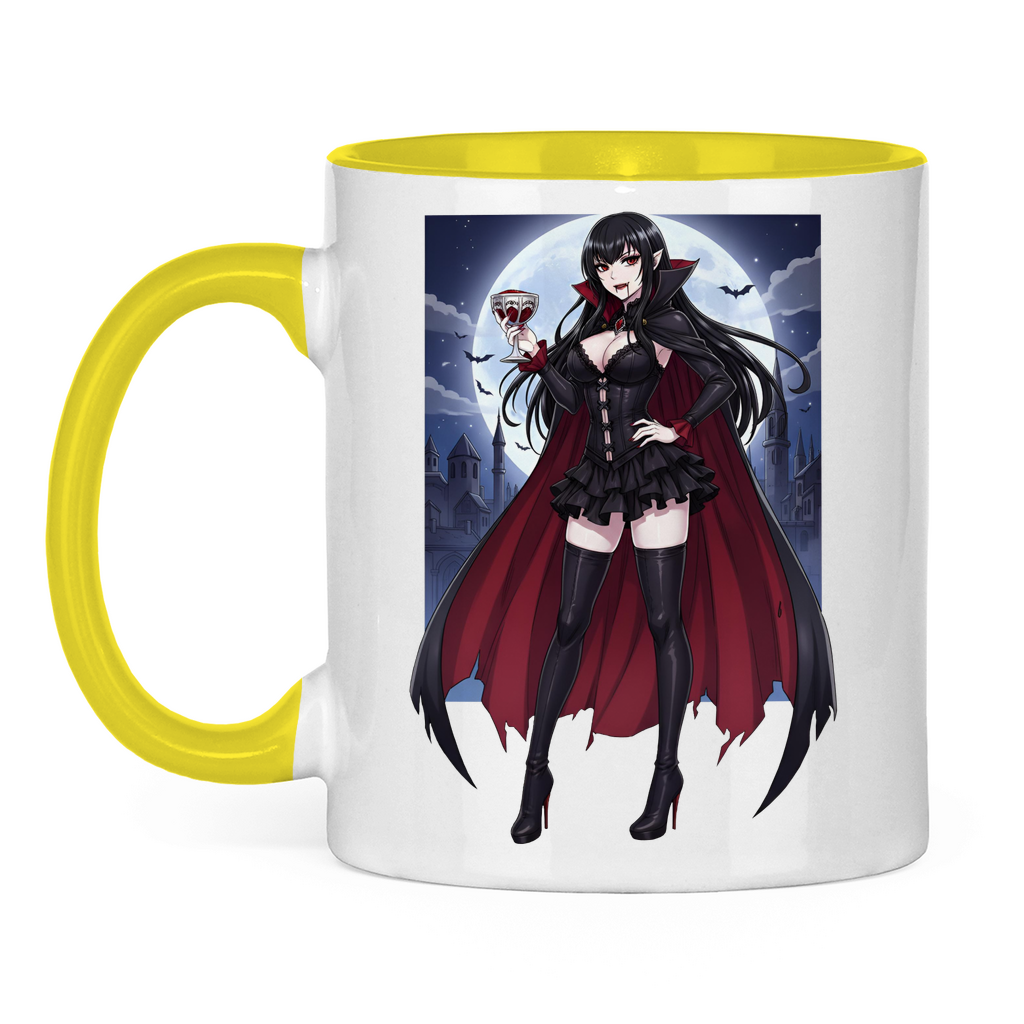 Tasse zweifarbig vampire lady kawaii manga motive with blood cup and cape