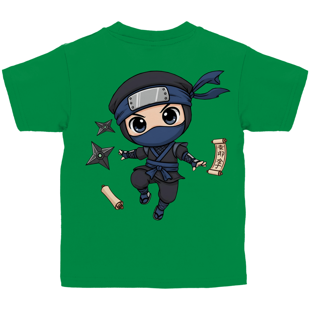 Kinder Basic T-Shirt Ninja Chibiki Shinobi scrolls and shuriken