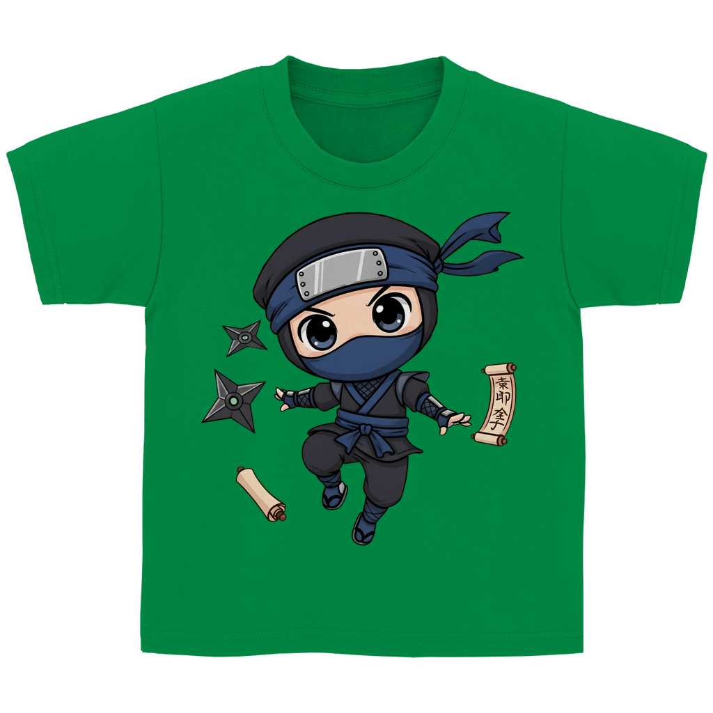 Kinder Basic T-Shirt Ninja Chibiki Shinobi scrolls and shuriken