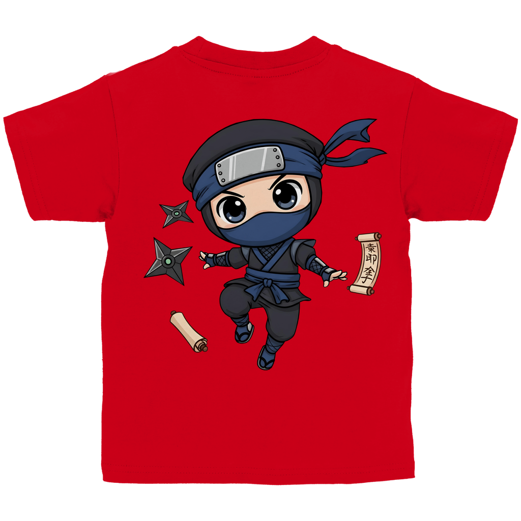 Kinder Basic T-Shirt Ninja Chibiki Shinobi scrolls and shuriken