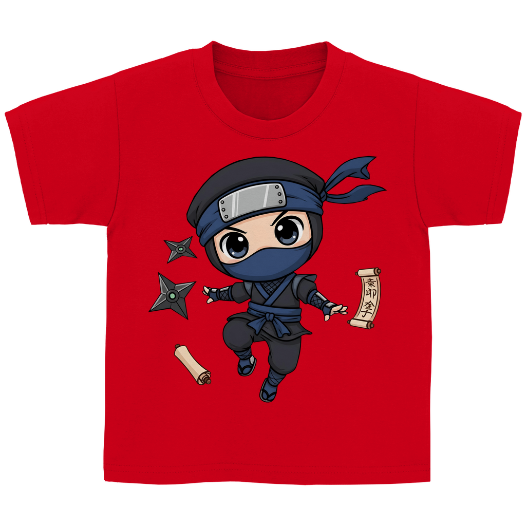Kinder Basic T-Shirt Ninja Chibiki Shinobi scrolls and shuriken