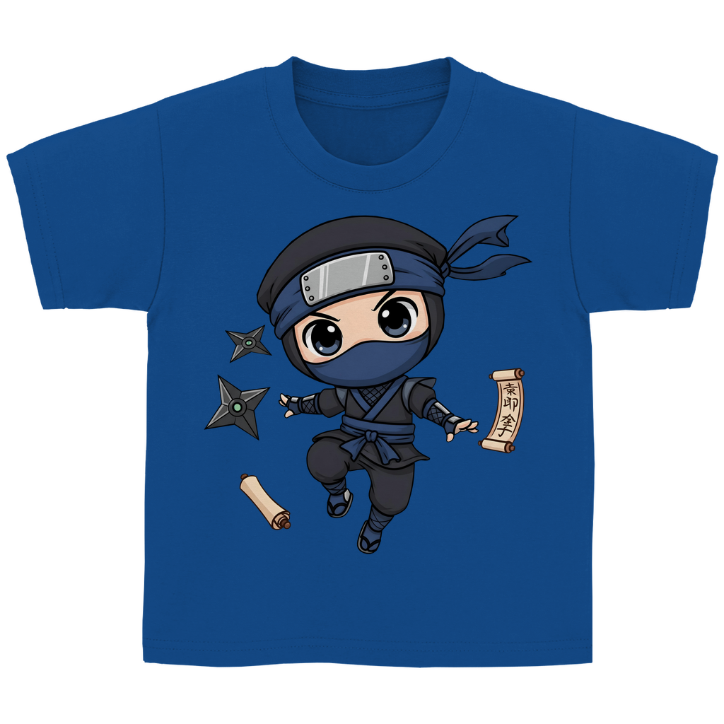 Kinder Basic T-Shirt Ninja Chibiki Shinobi scrolls and shuriken