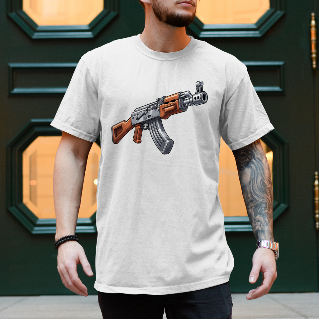Herren T-Shirt AK 47 Kalaschnikow Sturmgewehr Streetwear Waffe Gamer Merch Shirt
