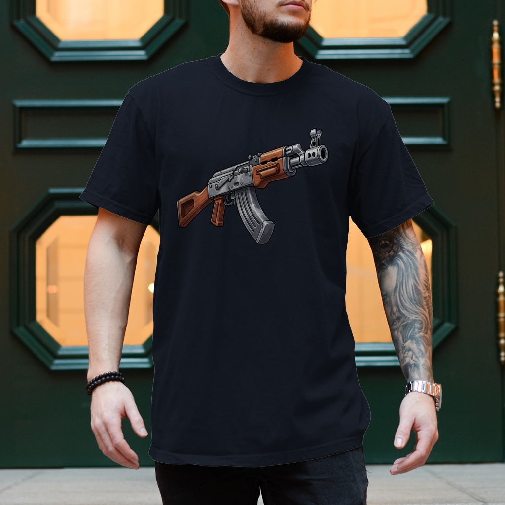 Herren T-Shirt AK 47 Kalaschnikow Sturmgewehr Streetwear Waffe Gamer Merch Shirt