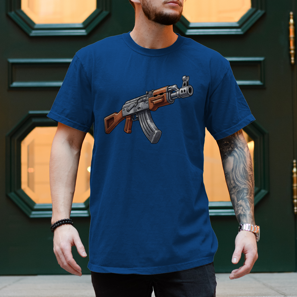 Herren T-Shirt AK 47 Kalaschnikow Sturmgewehr Streetwear Waffe Gamer Merch Shirt