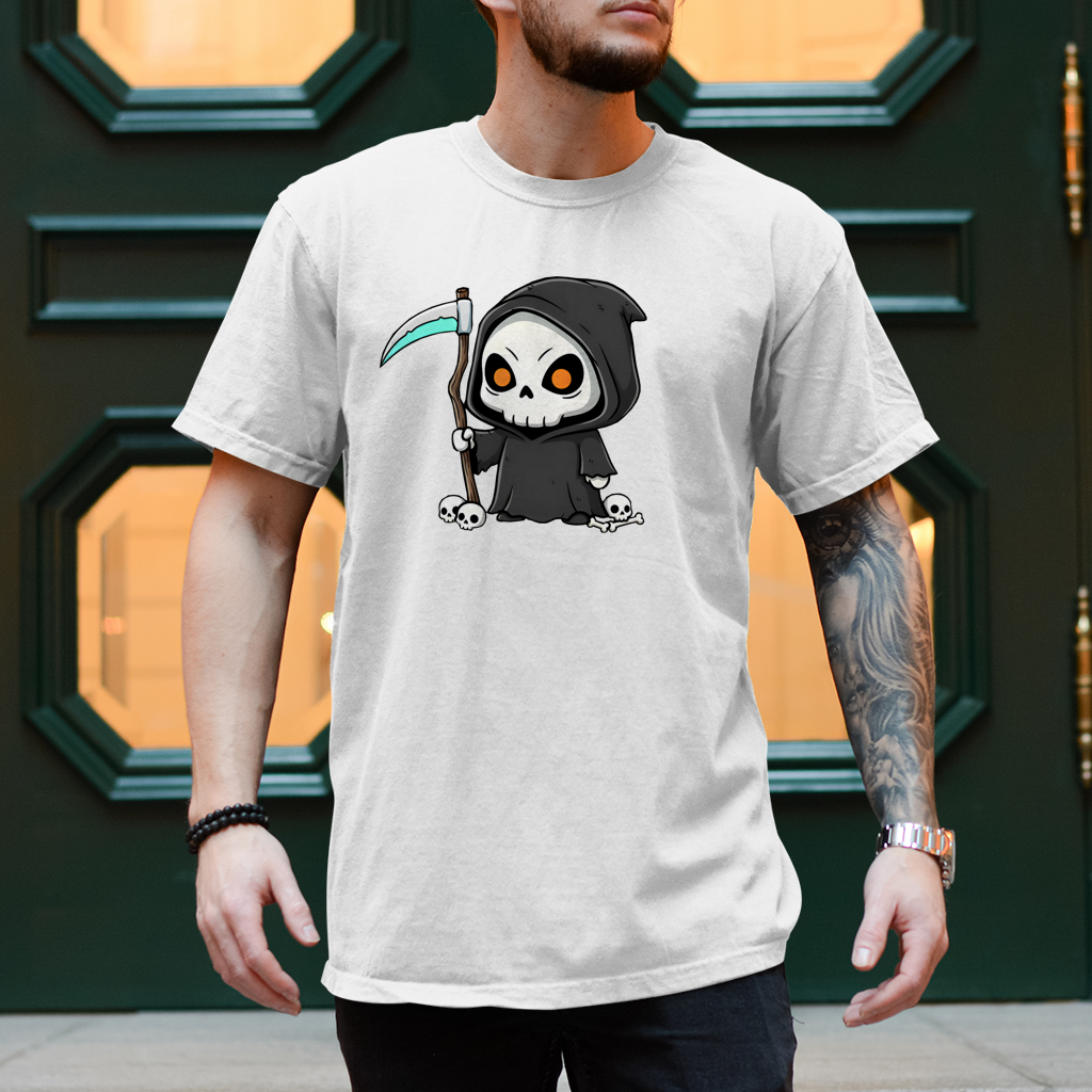 Herren T-Shirt Reaper Chibi Sensenmann Totenkopf Skull Anime Cool Goth Heavy Metal