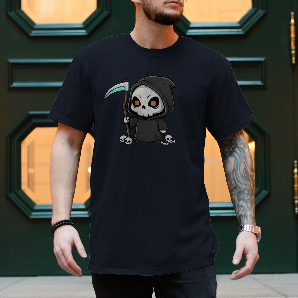 Herren T-Shirt Reaper Chibi Sensenmann Totenkopf Skull Anime Cool Goth Heavy Metal