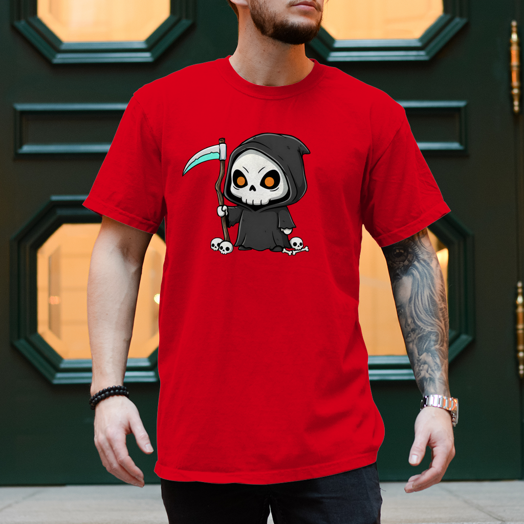 Herren T-Shirt Reaper Chibi Sensenmann Totenkopf Skull Anime Cool Goth Heavy Metal