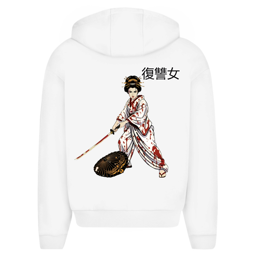 Herren Oversize Zipper Hoodie Woman of Vengeance - Blut - Rache - Blood - Japan - Kunoichi