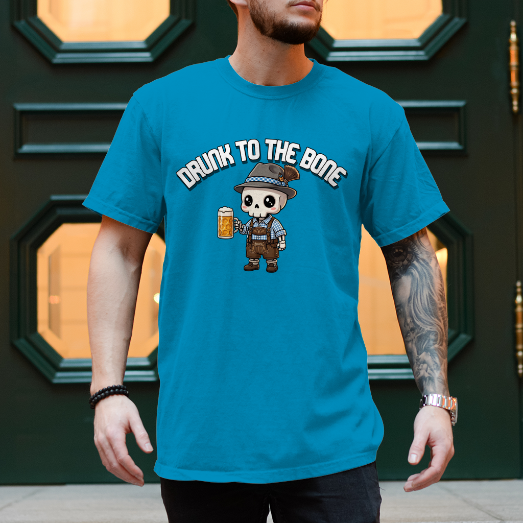 Herren T-Shirt Drunk to the Bone Oktoberfest Wiesn Tracht Bayern München Gaming
