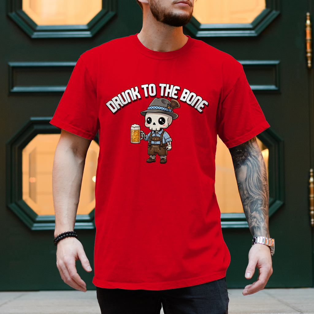 Herren T-Shirt Drunk to the Bone Oktoberfest Wiesn Tracht Bayern München Gaming