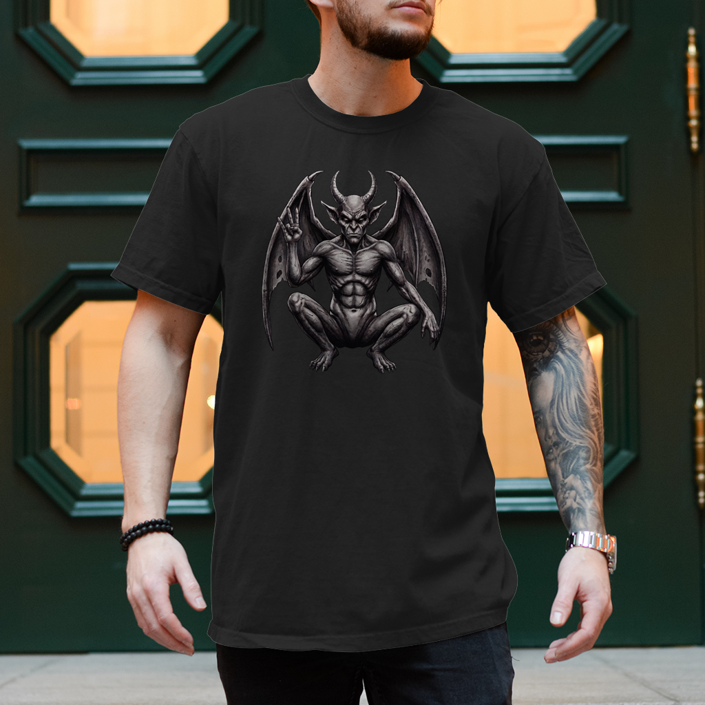 Herren T-Shirt Hell Born Watcher Black Dark Goth Devil Demon