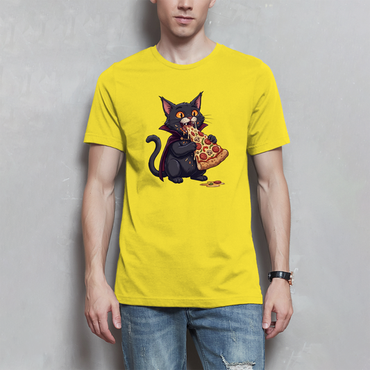 Herren T-Shirt Vamp Pizza Cat Katze Vampir Lustig Humor Funshirt Cartoon Geschenk