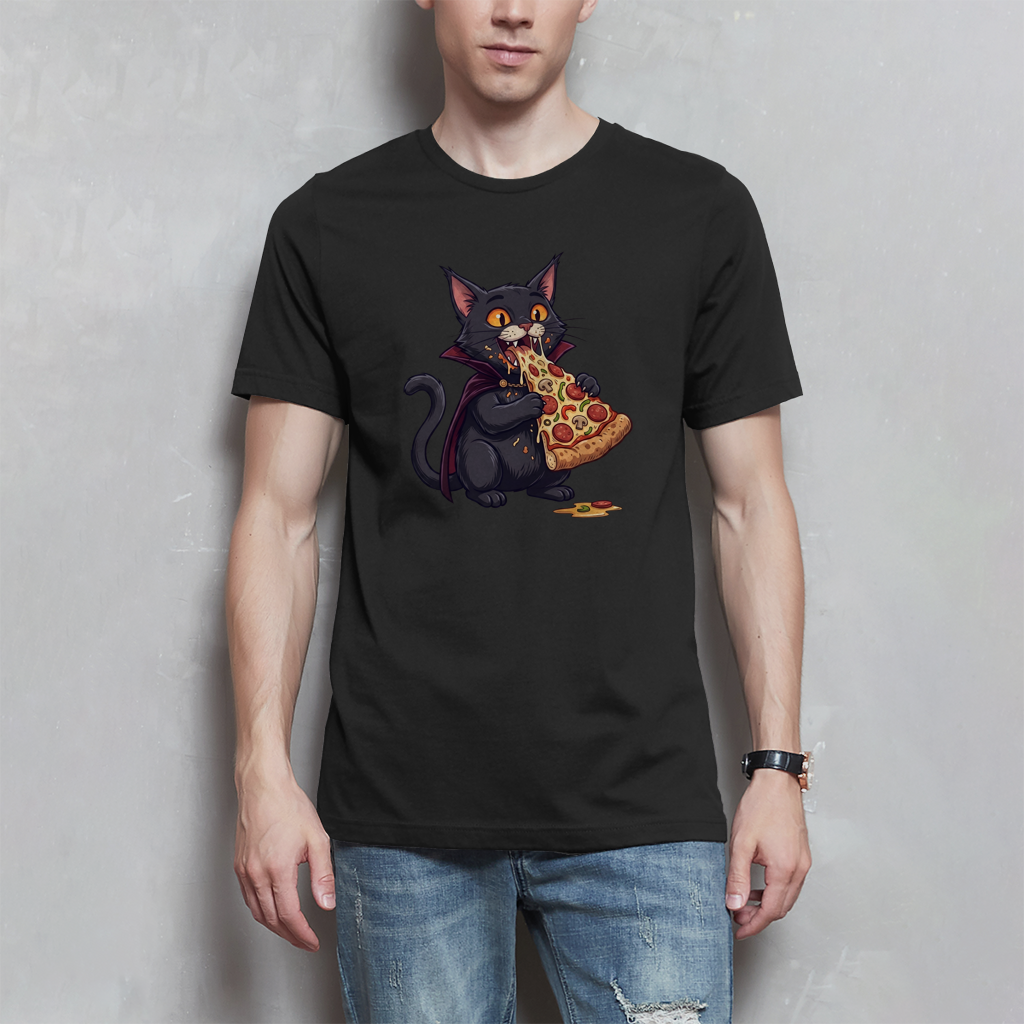Herren T-Shirt Vamp Pizza Cat