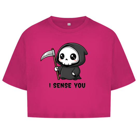 Damen Oversize Crop Top Reaper chibi Sensenmann