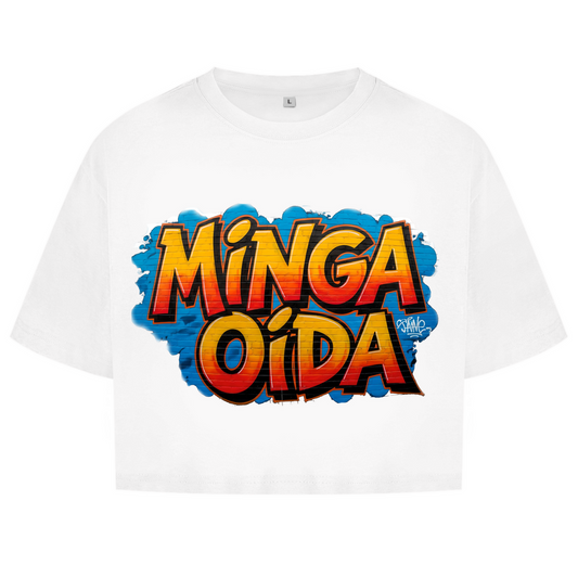 Damen Oversize Crop Top Minga Oida Grafitti
